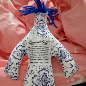 Blue and White Stress Relief Doll.  Dammit Doll, Preowned.